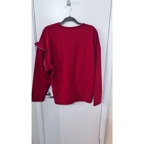 Zara Trafaluc Red Zipper Ruffle Embellished Sweater Sweatshirt SZ S NEW - Picture 5 of 9